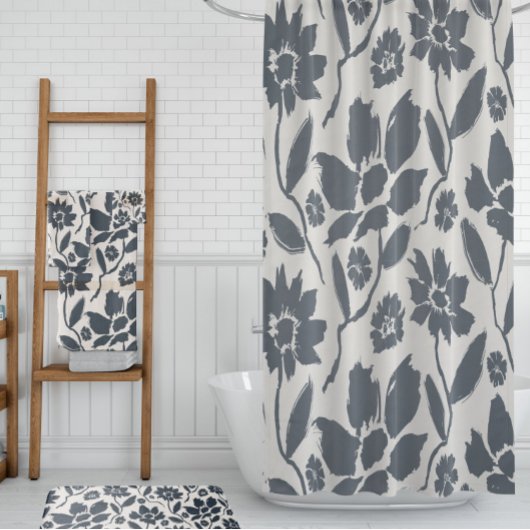 ダークエレガントブルーフローラクリームキャンバス バスタオルセット