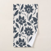 ダークエレガントブルーフローラクリームキャンバス バスタオルセット (ハンドタオル)