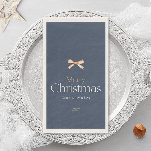 ダークエレガントブルーメリークリスマスゲストタオル