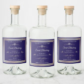 ダークエレガントブルー製品ラベル金ゴールドきらめくフレーム リキュールボトルラベル (ボトル)