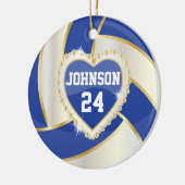 ダークエレガントブルー、ホワイト、および金ゴールドバレーボール セラミックオーナメント (左)