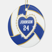 ダークエレガントブルー、ホワイト、および金ゴールドバレーボール セラミックオーナメント (左)