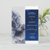 ダークエレガントブルー&ライトミルク金ゴールド大理石 招待状 (スタンド正面)