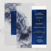 ダークエレガントブルー&ライトミルク金ゴールド大理石 招待状 (正面/裏面)