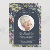 ダークエレガントブルー《植物》スイレン写真葬儀 招待状 (正面/裏面)