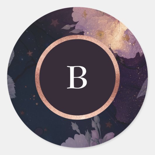 ダークエレガントボホフローラパープルバラ金ゴールド結婚ズ ラウンドシール (正面)