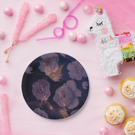 ダークエレガントボホーフローラパープルボタニカル結婚ズ ペーパープレート (パーティー)