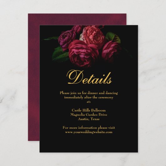 ダークエレガントムーディフローラゴシック結婚ズ詳細 エンクロージャーカード (正面/裏面)