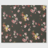 ダークエレガントリッチオランダフローラピンクローズ ラッピングペーパー (フラット)