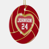 ダークエレガントレッドと金ゴールドバレーボール セラミックオーナメント (右)