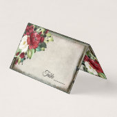 ダークエレガントレッドフローラ結婚ゴシックプレイスカード (正面)