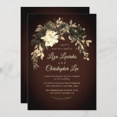 ダークエレガントロマンチック秋フローラ結婚ズ 招待状 (正面/裏面)
