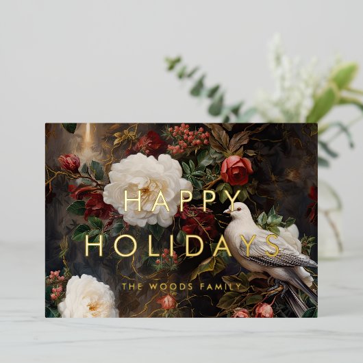 ダークエレガントヴィンテージミニマリストハッピーホリデー 箔シーズンカード (立ち正面)