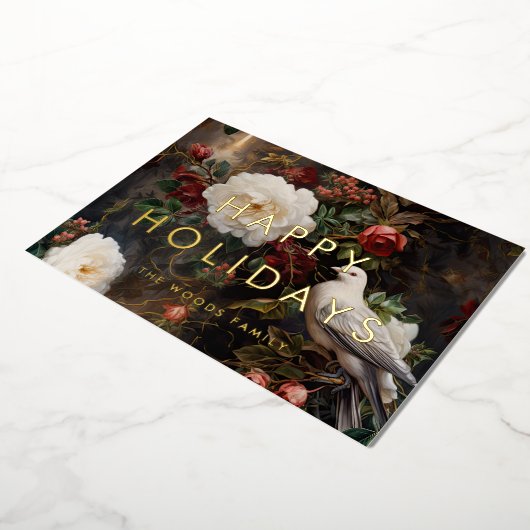 ダークエレガントヴィンテージミニマリストハッピーホリデー 箔シーズンカード (回転した状態)