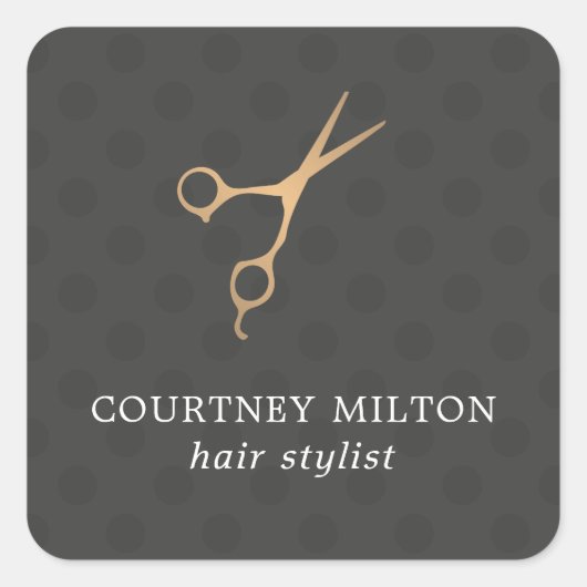 ダークエレガント点々のあるフェイク金ゴールドシザー美容師 スクエアシール (正面)