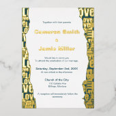 ダークエレガント石板グレーラブタイポグラフィ結婚ズ 箔招待状 (正面)