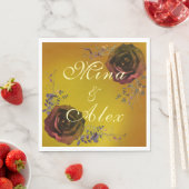 ダークエレガント秋バラモノグラム金ゴールド紙ナプキン スタンダードランチョンナプキン (インサイチュ)