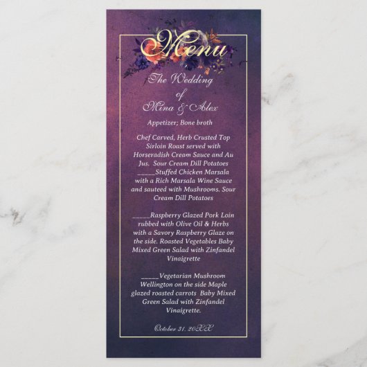 ダークエレガント秋フローラパープル披露宴 メニュー (正面)