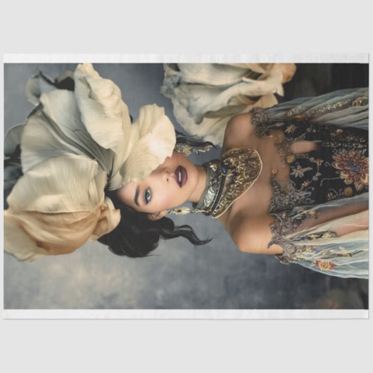 ダークエレガント美しい、ムーディブルー花模様 薄葉紙 (正面)