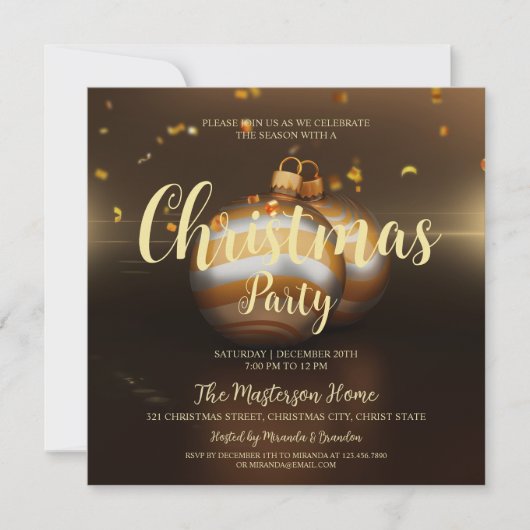 ダークエレガント金ゴールドクリスマスパーティの招待状 招待状 (正面)