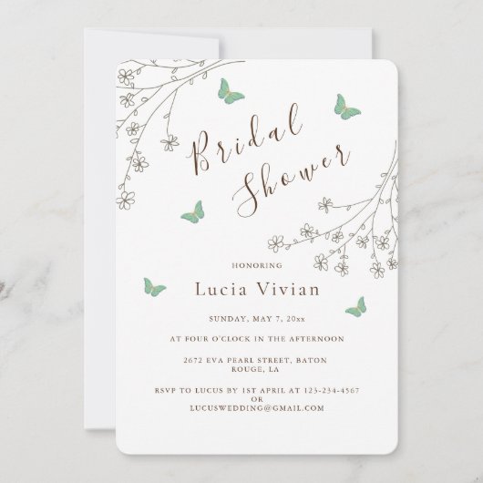 ダークエレガント金ゴールドバタフライブライダルシャワー 招待状 (正面)