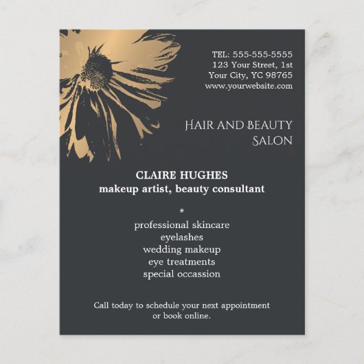 ダークエレガント金ゴールドフェイクフローラ美しいメイクアップ チラシ (正面)