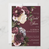 ダークエレガント バーガンディ&クリーム フラワーブライダルシャワー 招待状 (正面)