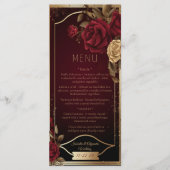 ダークエレガント・ブルゴーニュ・レッド・ローズと金ゴールド結婚ズ メニュー (正面)