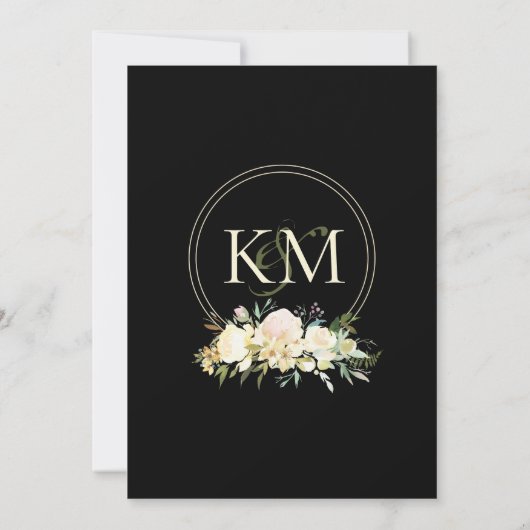 ダークエレガント&ムーディーズ結婚モノグラムクリームバラ 招待状 (裏面)