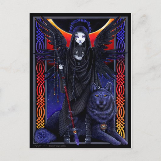 ダークエンジェルとオオカミ。レイヴンウルフバイミカジェリナ ポストカード (正面)