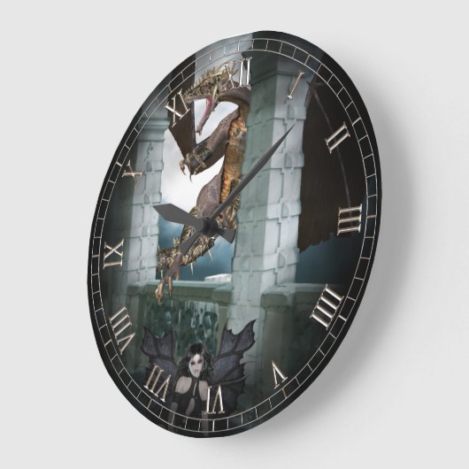 ダークエンジェルとドラゴンヴィネットの壁時計 ラージ壁時計 (傾斜)