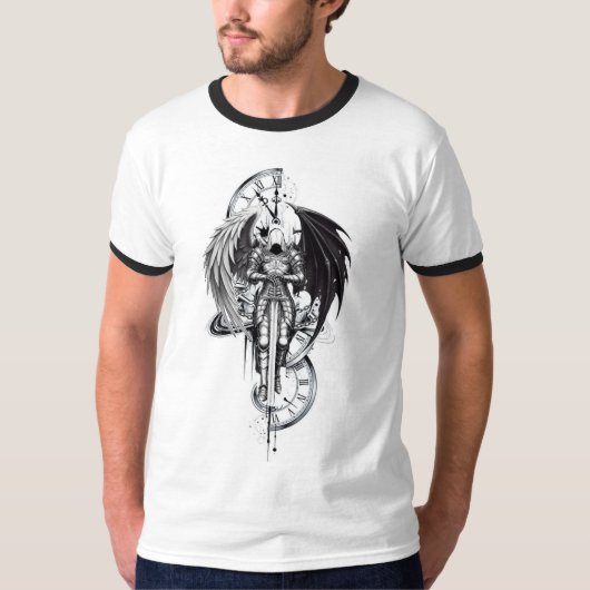 ダークエンジェルと悪魔の翼を持つ騎士リンガー Tシャツ (正面)