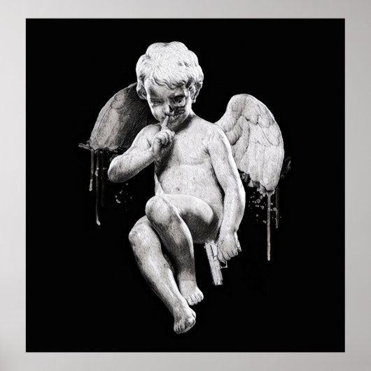 ダークエンジェルイラストレーション。スカルタトゥーデザイン。ブラック ポスター (正面)