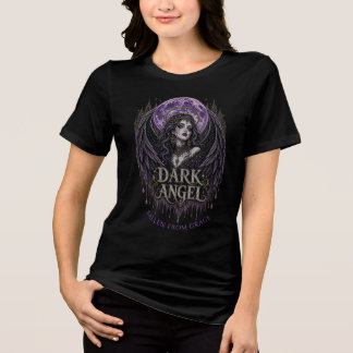 ダークエンジェルムーンウィングス ゴシックラインストーン堕天使アート トライブレンドTシャツ
