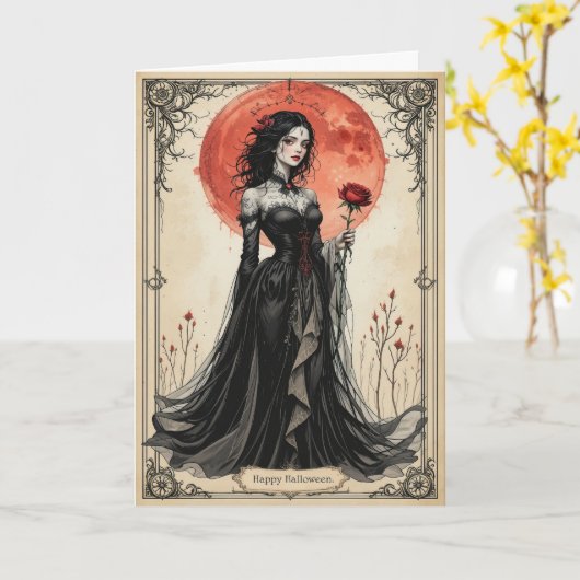 ダークエンチャントレスハロウィーンゴシックグラマー優雅さ カード (黄色い花)