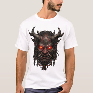 ダークオニデモンマスク 日本のホラー・ファンタジーアート Tシャツ
