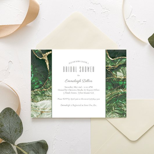 ダークオリーブグリーンエメラルドジェムストーンブライダルシャワー 招待状