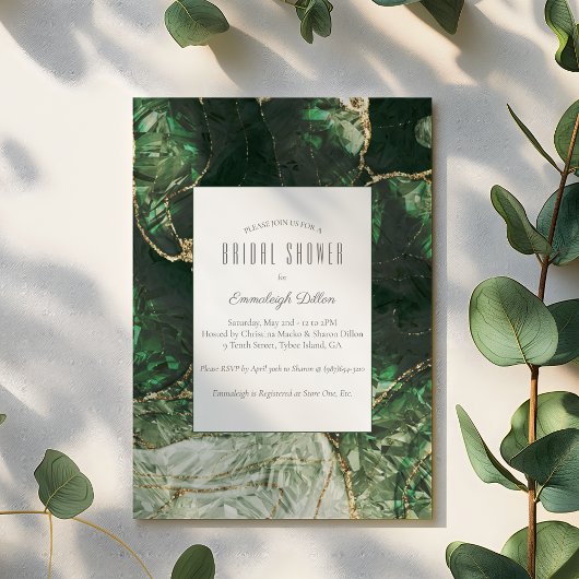 ダークオリーブグリーンジェムストーンブライダルシャワー 招待状