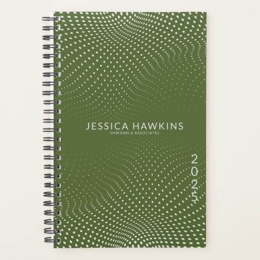 ダークオリーブグリーンポップ・アートのドット年(週) プランナー手帳 (正面)