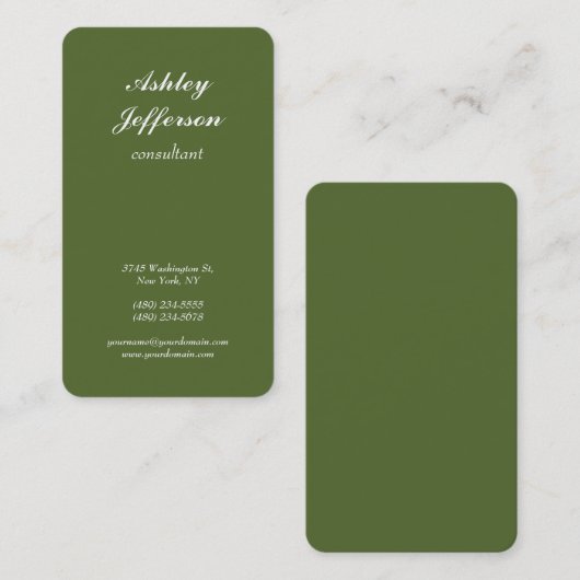 ダークオリーブグリーンミニマリストスクリプトプロフェッショナル 名刺 (正面/裏面)