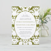 ダークオリーブダマスヴィンテージウェディング招待状 招待状 (スタンド正面)