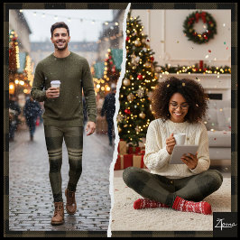 ダークオリーブブラックマットフランネルチェック レギンス
