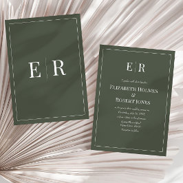 ダークオリーブミニマリストモノグラム非結婚写真 招待状