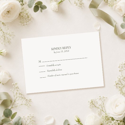 ダークオリーブモノグラム結婚式RSVPカード 出欠カード