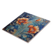 ダークオレンジとブルーアールヌーボーフローラモチーフ タイル (側面)