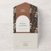 ダークオレンジグルーヴィレトロアーチフローラ結婚ズ オールインワン招待状 (外側)