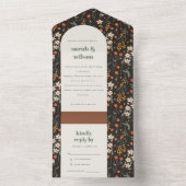 ダークオレンジグルーヴィレトロアーチフローラ結婚ズ オールインワン招待状 (内側)