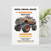 ダークオレンジモンスタートラック誕生日招待状 招待状 (スタンド正面)
