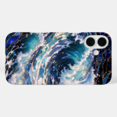 ダークオーシャンウェーブの美しいデザインのスマホケース 青 Case-Mate iPhoneケース (裏面 (横))