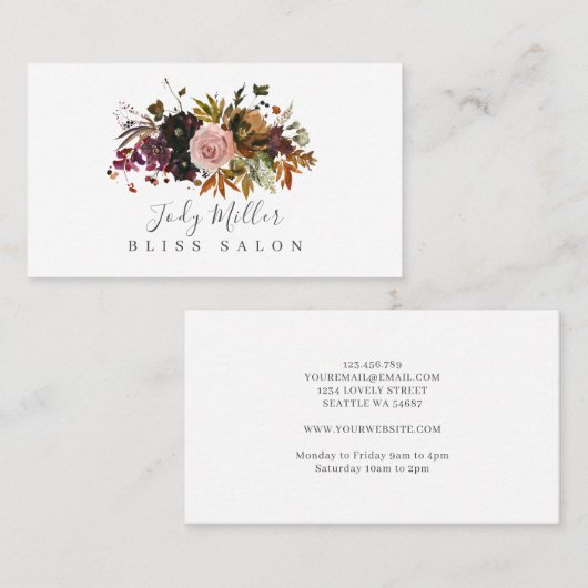 ダークオータムムーディーフローラブーケサロン 名刺 (正面/裏面)